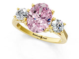 Yellow gold Fancy Pink Oval Cut Diamond Three-Stone Engagement Ring with Prong Setting and Pavé Band_1