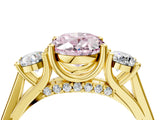 Yellow gold Fancy Pink Oval Cut Diamond Three-Stone Engagement Ring with Prong Setting and Pavé Band_4