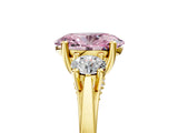 Yellow gold Fancy Pink Oval Cut Diamond Three-Stone Engagement Ring with Prong Setting and Pavé Band_5
