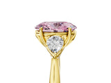Yellow gold Fancy Pink Oval Cut Diamond Three-Stone Ring with Pear Side Stones and Four-Prong Setting_89