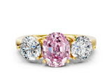 Yellow gold Fancy Pink Oval Cut Diamond Three-Stone Ring with Prong Setting and Classic Band_102