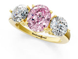 Yellow gold Fancy Pink Oval Cut Diamond Three-Stone Ring with Prong Setting and Classic Band_103