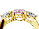 Yellow gold Fancy Pink Oval Cut Diamond Three-Stone Ring with Prong Setting and Classic Band_106
