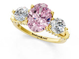 Yellow gold Fancy Pink Oval Cut Diamond Three-Stone Ring with Prong Setting and Pavé Band_1