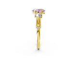 Yellow gold Fancy Pink Oval Cut Diamond Three-Stone Ring with Prong Setting and Pavé Band_2