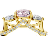 Yellow gold Fancy Pink Oval Cut Diamond Three-Stone Ring with Prong Setting and Pavé Band_4