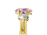Yellow gold Fancy Pink Oval Cut Diamond Three-Stone Ring with Prong Setting and Pavé Band_5