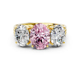 Yellow gold Fancy Pink Oval Cut Diamond Three-Stone Ring with Prong Setting and Textured Band_24