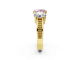Yellow gold Fancy Pink Oval Cut Diamond Three-Stone Ring with Prong Setting and Textured Band_26