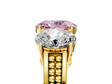 Yellow gold Fancy Pink Oval Cut Diamond Three-Stone Ring with Prong Setting and Textured Band_29