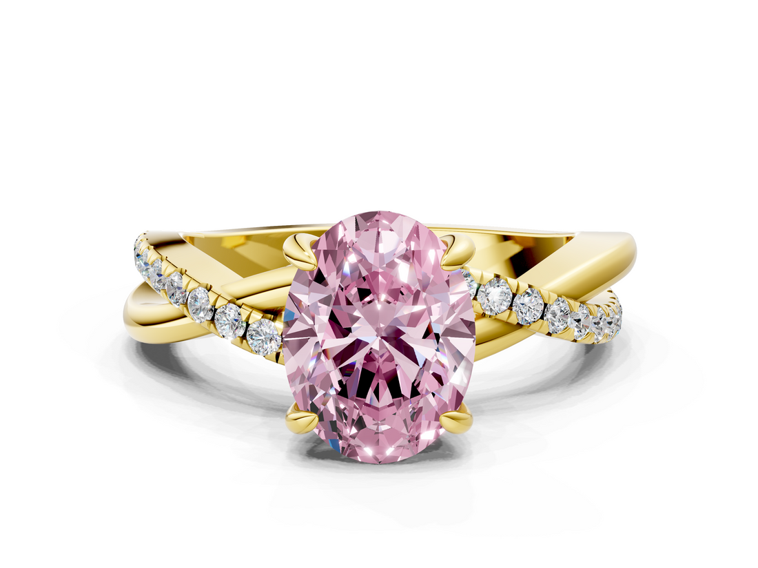 Yellow gold Fancy Pink Oval  Cut Diamond Twist Band Solitaire with Prong Setting_41