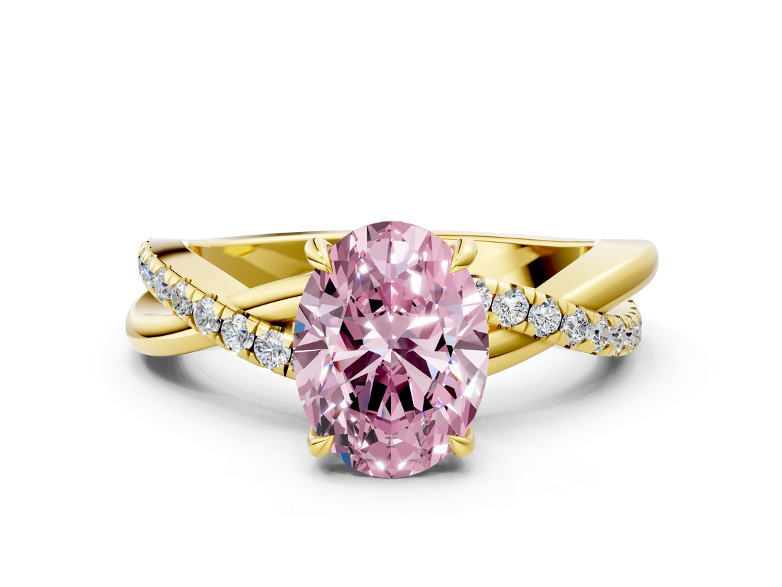 Yellow gold Fancy Pink Oval  Cut Diamond Twisted Band with Pavé Setting and Four-Prong Setting_20
