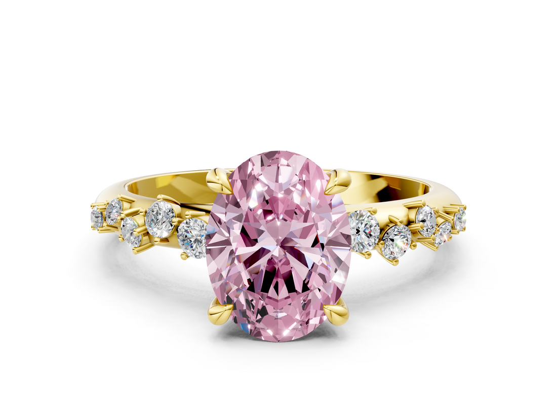 Yellow gold Fancy Pink Oval  Cut Diamond Vine Band with Four-Prong Setting_59