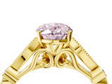 Yellow gold Fancy Pink Oval  Cut Diamond with Milgrain Marquise and Bezel Accents on a Solitaire Band with Prong Setting_216
