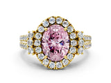 Yellow gold Fancy Pink Oval  Cut Double Halo Diamond Engagement Ring with Pave Band and Four-Prong Setting_42