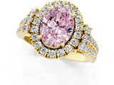 Yellow gold Fancy Pink Oval  Cut Double Halo Diamond Engagement Ring with Pave Band and Four-Prong Setting_43