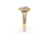 Yellow gold Fancy Pink Oval  Cut Double Halo Diamond Engagement Ring with Pave Band and Four-Prong Setting_44