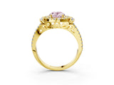 Yellow gold Fancy Pink Oval  Cut Double Halo Diamond Engagement Ring with Pave Band and Four-Prong Setting_45