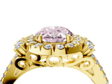 Yellow gold Fancy Pink Oval  Cut Double Halo Diamond Engagement Ring with Pave Band and Four-Prong Setting_46
