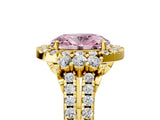 Yellow gold Fancy Pink Oval  Cut Double Halo Diamond Engagement Ring with Pave Band and Four-Prong Setting_47