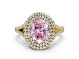 Yellow gold Fancy Pink Oval  Cut Double Halo Split Shank Diamond Ring with Prong Setting_49