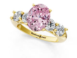 Yellow gold Fancy Pink Oval  Cut Five-Stone Prong Set Diamond Ring with Classic Band_53