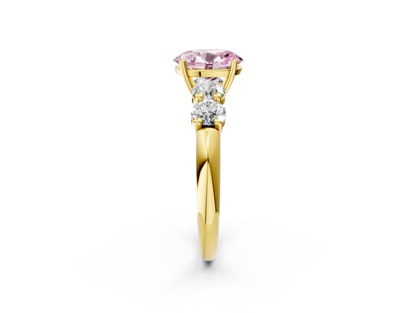 Yellow gold Fancy Pink Oval  Cut Five-Stone Prong Set Diamond Ring with Classic Band