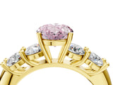 Yellow gold Fancy Pink Oval  Cut Five-Stone Prong Set Diamond Ring with Classic Band_56