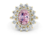 Yellow gold Fancy Pink Oval Cut Halo Cluster Diamond Ring with Pave Band and Four-Prong Setting_12
