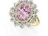 Yellow gold Fancy Pink Oval Cut Halo Cluster Diamond Ring with Pave Band and Four-Prong Setting_13