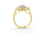 Yellow gold Fancy Pink Oval Cut Halo Cluster Diamond Ring with Pave Band and Four-Prong Setting_15