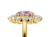 Yellow gold Fancy Pink Oval Cut Halo Cluster Diamond Ring with Pave Band and Four-Prong Setting_17