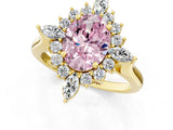 Yellow gold Fancy Pink Oval Cut Halo Diamond Cluster Ring with Marquise and Round Stones on a White Gold Band with Prong Setting_1
