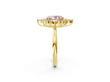 Yellow gold Fancy Pink Oval Cut Halo Diamond Cluster Ring with Marquise and Round Stones on a White Gold Band with Prong Setting_2