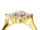 Yellow gold Fancy Pink Oval Cut Halo Diamond Cluster Ring with Marquise and Round Stones on a White Gold Band with Prong Setting_4