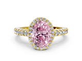 Yellow gold Fancy Pink Oval  Cut Halo Diamond Engagement Ring with Pave Band and Four-Prong Setting_28