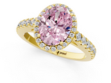 Yellow gold Fancy Pink Oval  Cut Halo Diamond Engagement Ring with Pave Band and Four-Prong Setting_29