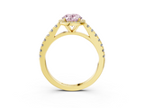 Yellow gold Fancy Pink Oval  Cut Halo Diamond Engagement Ring with Pave Band and Four-Prong Setting_31