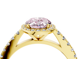 Yellow gold Fancy Pink Oval  Cut Halo Diamond Engagement Ring with Pave Band and Four-Prong Setting_32