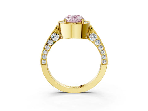 Yellow gold Fancy Pink Oval Cut Halo Diamond Engagement Ring with Split Shank Band and Four-Prong Setting_3