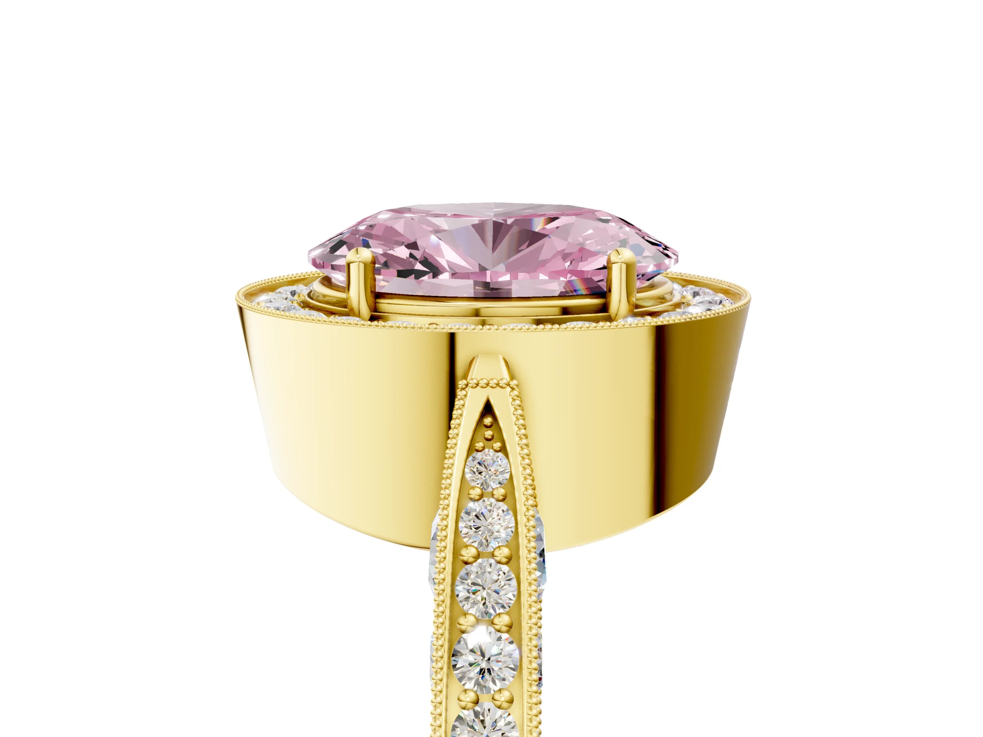 Yellow gold Fancy Pink Oval Cut Halo Diamond Engagement Ring with Split Shank Band and Four-Prong Setting_5