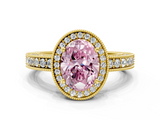 Yellow gold Fancy Pink Oval  Cut Halo Diamond Pave Band Ring with Four-Prong Setting_45