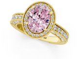 Yellow gold Fancy Pink Oval  Cut Halo Diamond Pave Band Ring with Four-Prong Setting_46