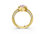 Yellow gold Fancy Pink Oval  Cut Halo Diamond Pave Band Ring with Four-Prong Setting_48