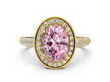 Yellow gold Fancy Pink Oval  Cut Halo Diamond Pave Band with Four-Prong Setting_37