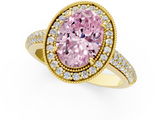 Yellow gold Fancy Pink Oval  Cut Halo Diamond Pave Band with Four-Prong Setting_38