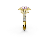 Yellow gold Fancy Pink Oval  Cut Halo Diamond Pave Band with Four-Prong Setting_39