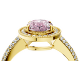 Yellow gold Fancy Pink Oval  Cut Halo Diamond Pave Band with Four-Prong Setting_41