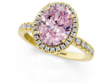 Yellow gold Fancy Pink Oval Cut Halo Diamond Pave Band with Prong Setting_1