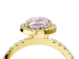 Yellow gold Fancy Pink Oval Cut Halo Diamond Pave Band with Prong Setting_4